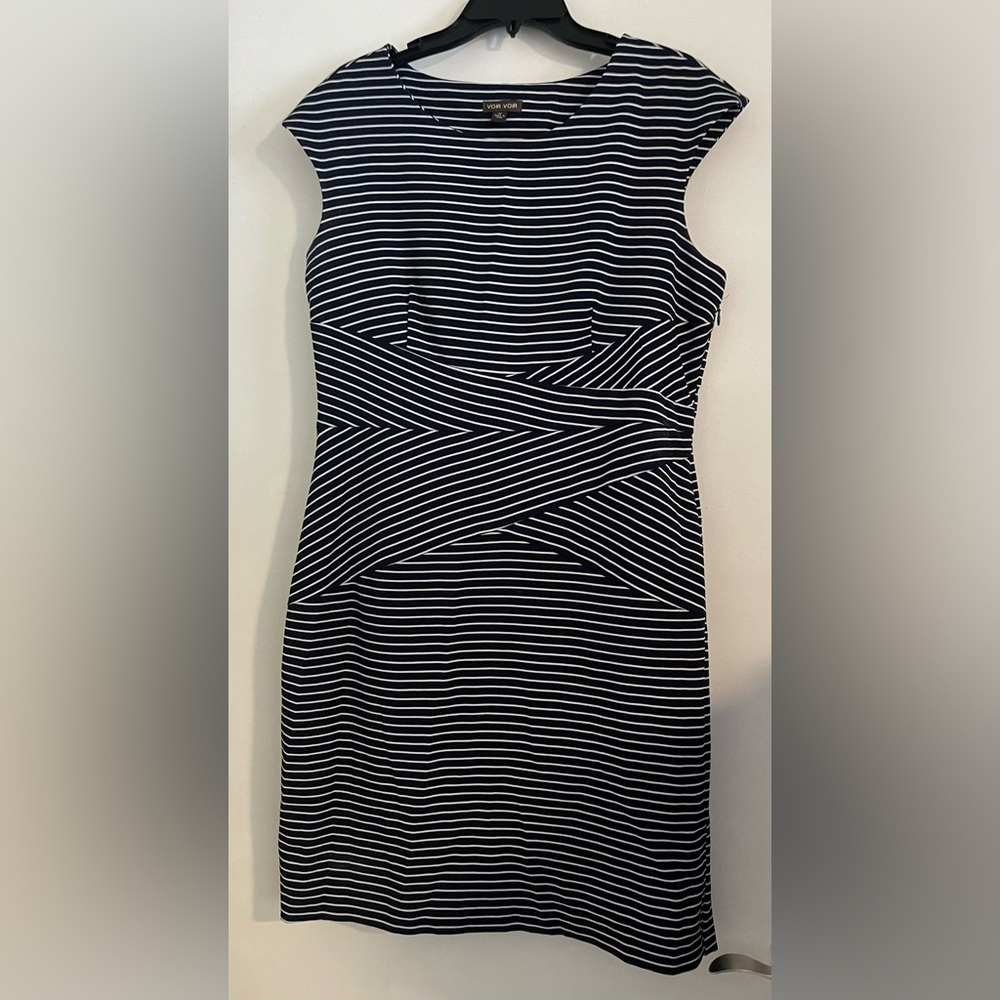 Voir Voir One Shoulder Blue and White Dress